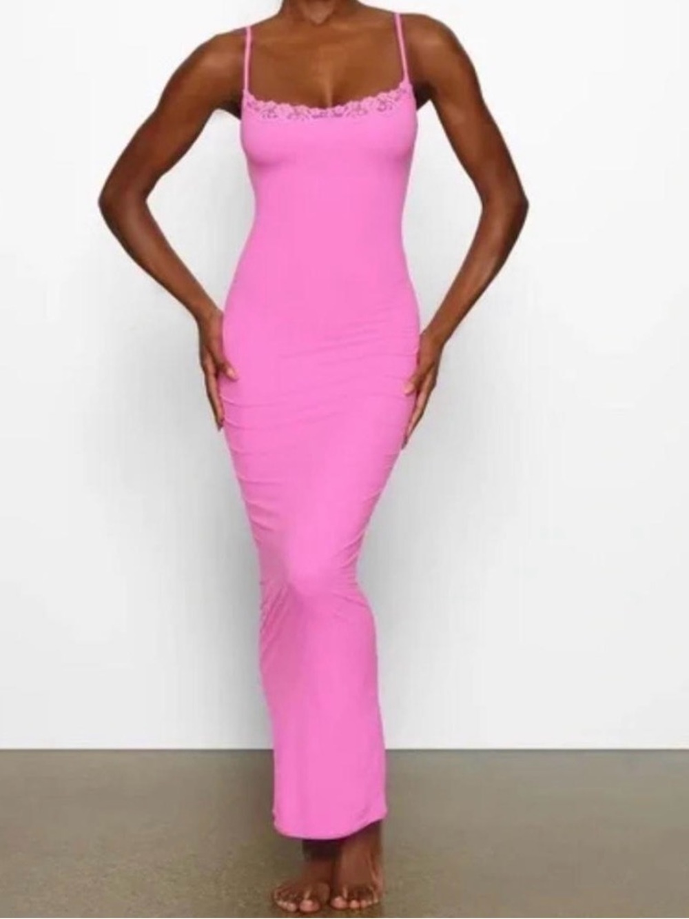 🌸 SKIMS Fits Everybody Lace Long Slip Dress | Taffy Multi | M | NWT 🏷️